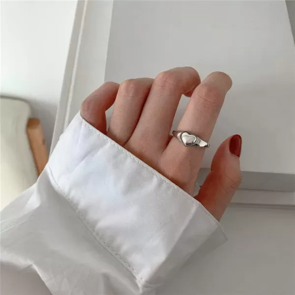 Vintage Heart S925 Sterling Silver Ring for Women Girls Dainty Engagement Promise Love Expandable Open Finger Statement Stacking Rings Adjustable Fashion Valentines Anniversar JewelryPolished