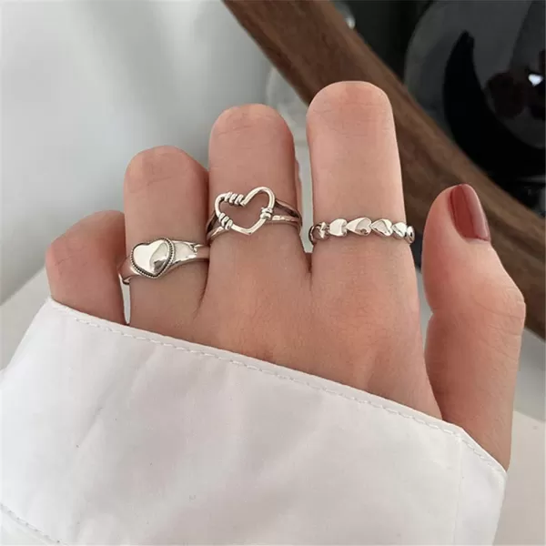 Vintage Heart S925 Sterling Silver Ring for Women Girls Dainty Engagement Promise Love Expandable Open Finger Statement Stacking Rings Adjustable Fashion Valentines Anniversar JewelryPolished