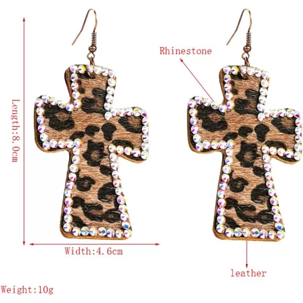 Vintage Leather Cross Dangle Earrings for Women Girls Leopard Print AB Crystal Statement Drop Dangling Hook Stud Earring Boho Lightweight Exaggerated JewelryVintage Leather Cross Dangle Earrings for Women Girls Leopard Print AB Crystal Statement Drop Dangling Hook Stud Earring Boho Lightweight Exaggerated Jewelry