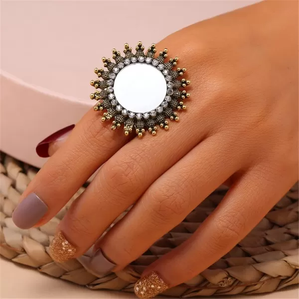 Vintage Mirror Sunflower Big Statement Ring for Women Girls Oxidized Gold Plated Cubic Zirconia Adjustable Expandable Boho Round Open Band Rings Comfort Fit Indian Bollywood Cocktail Party JewelryVintage Mirror Sunflower Big Statement Ring for Women Girls Oxidized Gold Plated Cubic Zirconia Adjustable Expandable Boho Round Open Band Rings Comfort Fit Indian Bollywood Cocktail Party Jewelry