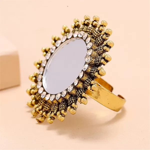 Vintage Mirror Sunflower Big Statement Ring for Women Girls Oxidized Gold Plated Cubic Zirconia Adjustable Expandable Boho Round Open Band Rings Comfort Fit Indian Bollywood Cocktail Party JewelryVintage Mirror Sunflower Big Statement Ring for Women Girls Oxidized Gold Plated Cubic Zirconia Adjustable Expandable Boho Round Open Band Rings Comfort Fit Indian Bollywood Cocktail Party Jewelry