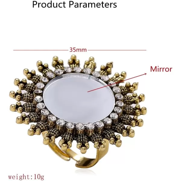 Vintage Mirror Sunflower Big Statement Ring for Women Girls Oxidized Gold Plated Cubic Zirconia Adjustable Expandable Boho Round Open Band Rings Comfort Fit Indian Bollywood Cocktail Party JewelryVintage Mirror Sunflower Big Statement Ring for Women Girls Oxidized Gold Plated Cubic Zirconia Adjustable Expandable Boho Round Open Band Rings Comfort Fit Indian Bollywood Cocktail Party Jewelry