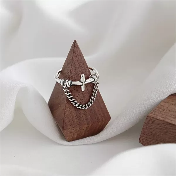 Vintage Sideways Cross 925 Sterling Silver Ring for Women Girls Men Oxidized Antique Chain Drop Expandable Open Rings Hand Made Boho Jewelry Easter Christmas Birthday BFF GiftsVintage Sideways Cross 925 Sterling Silver Ring for Women Girls Men Oxidized Antique Chain Drop Expandable Open Rings Hand Made Boho Jewelry Easter Christmas Birthday BFF Gifts