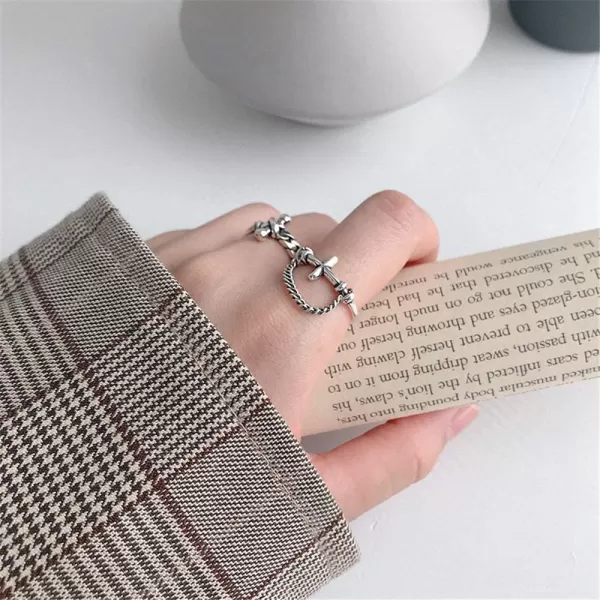 Vintage Sideways Cross 925 Sterling Silver Ring for Women Girls Men Oxidized Antique Chain Drop Expandable Open Rings Hand Made Boho Jewelry Easter Christmas Birthday BFF GiftsVintage Sideways Cross 925 Sterling Silver Ring for Women Girls Men Oxidized Antique Chain Drop Expandable Open Rings Hand Made Boho Jewelry Easter Christmas Birthday BFF Gifts
