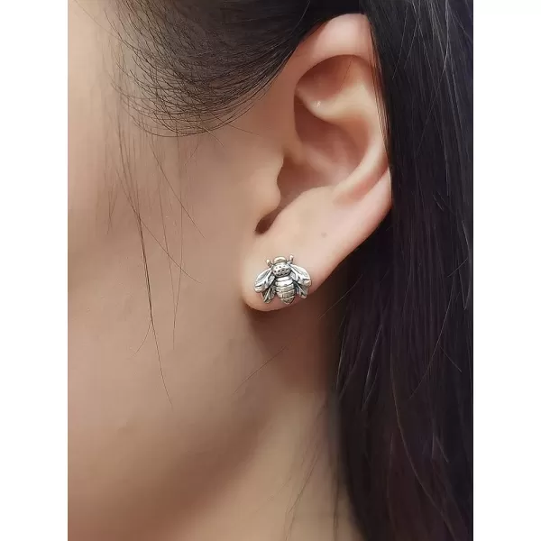Vintage Sterling Silver Bee Earrings for Women Girls Hypoallergenic Small Cute Textured Animal Honeybee Studs Cartilage Tragus Post Oxidized Retro Jewelry GiftsVintage Sterling Silver Bee Earrings for Women Girls Hypoallergenic Small Cute Textured Animal Honeybee Studs Cartilage Tragus Post Oxidized Retro Jewelry Gifts