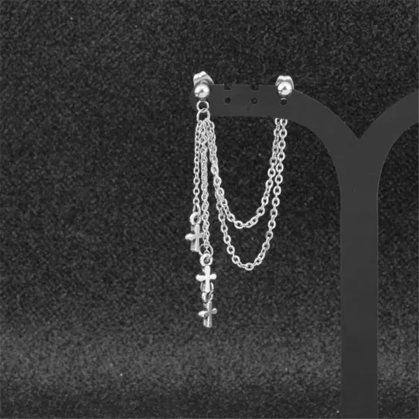 Vintage Tassel Cross Drop Dangle Stud Earrings for Women Girls Men Stainless Steel Minimalist Double Piercing Studs Layered Chains Cartilage Tragus Fashion Personalized Punk Jewelry 1 PieceVintage Tassel Cross Drop Dangle Stud Earrings for Women Girls Men Stainless Steel Minimalist Double Piercing Studs Layered Chains Cartilage Tragus Fashion Personalized Punk Jewelry 1 Piece