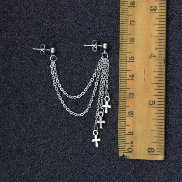 Vintage Tassel Cross Drop Dangle Stud Earrings for Women Girls Men Stainless Steel Minimalist Double Piercing Studs Layered Chains Cartilage Tragus Fashion Personalized Punk Jewelry 1 PieceVintage Tassel Cross Drop Dangle Stud Earrings for Women Girls Men Stainless Steel Minimalist Double Piercing Studs Layered Chains Cartilage Tragus Fashion Personalized Punk Jewelry 1 Piece