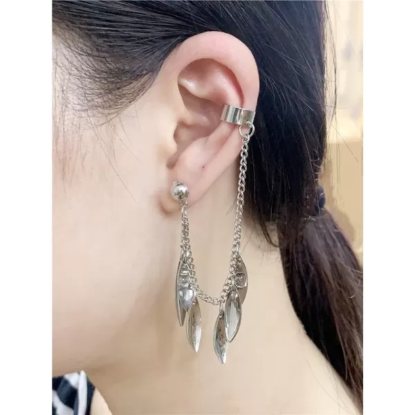 Vintage Tassel Leaf Ear Cuff Crawler Climber Earrings for Women Girls Silvery Cartilage Small Hoop Wrap Vine Clip on Leaves Chain Drop Dangle Fashion Punk Jewelry 1 PieceVintage Tassel Leaf Ear Cuff Crawler Climber Earrings for Women Girls Silvery Cartilage Small Hoop Wrap Vine Clip on Leaves Chain Drop Dangle Fashion Punk Jewelry 1 Piece