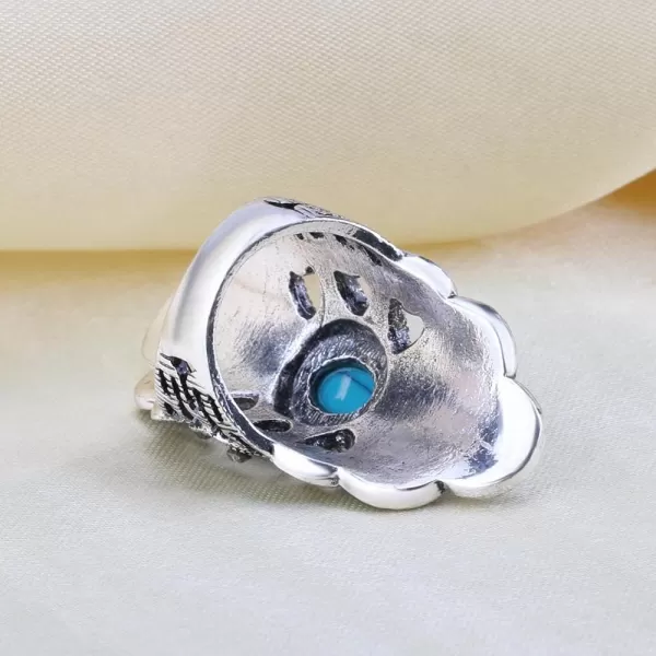 Vintage Turquoise Flower Leaf Statement Ring for Women Girls Oxidized Silver Plated Black CZ Boho Filigree Wide Band Finger Rings Comfort Fit Bohemian Indian Bollywood Wedding Birthday Retro Jewelry Size 8Round