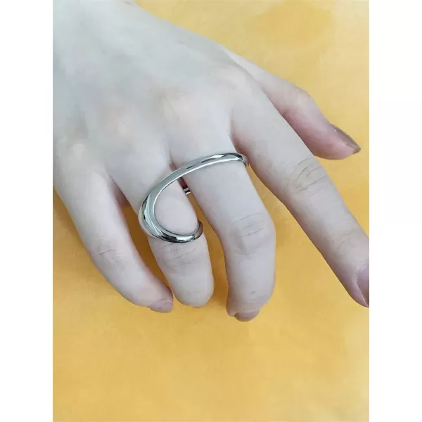 Wave Double Finger Band Rings for Women Girls Silver Plated Simple Asymmetrical Geometric Ring Comfort Fit Fashion Unique Party Jewelry Size 67Wave Double Finger Band Rings for Women Girls Silver Plated Simple Asymmetrical Geometric Ring Comfort Fit Fashion Unique Party Jewelry Size 67