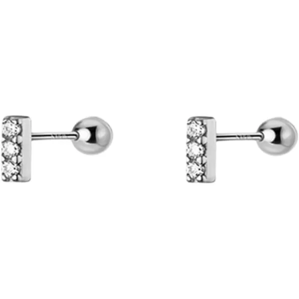 18g Mini CZ Bar Earrings Sterling Silver for Women Girls 14K Gold Plated Minimalist Tiny Short Bars Barbell 3mm Ball Stud Tragus Post Screw Back Hypoallergenic Dainty Piercing Body Jewelry Nickel FreeSilver