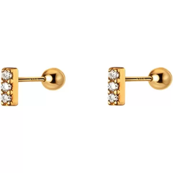 18g Mini CZ Bar Earrings Sterling Silver for Women Girls 14K Gold Plated Minimalist Tiny Short Bars Barbell 3mm Ball Stud Tragus Post Screw Back Hypoallergenic Dainty Piercing Body Jewelry Nickel FreeGold