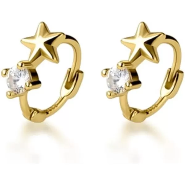 18g Tiny Star Hoop Earrings 925 Sterling Silver CZ Small Hoops Cuff Cartilage for Women Girls Hypoallergenic Cubic Zirconia Huggie Sleeper Piercing Jewelry Dainty Cute Gifts for Daughter Niece 8mmGold
