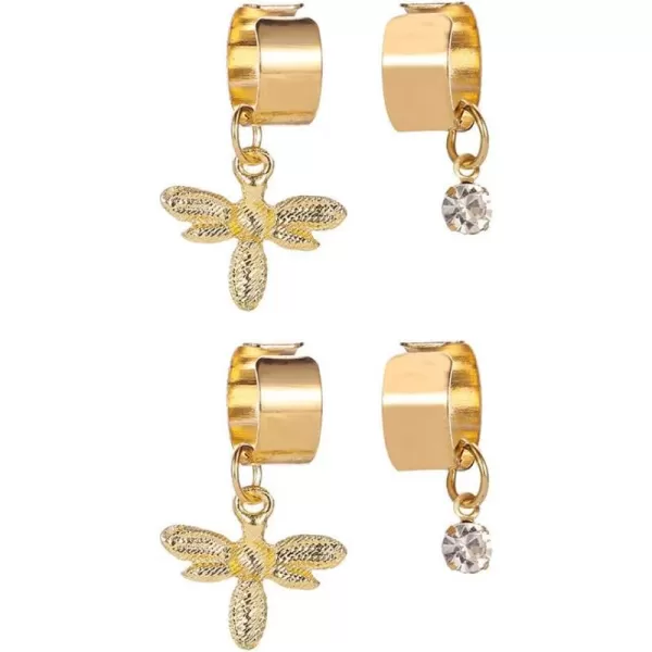 2 Pair Bee Ear Cuffs Cartilage Non Pierced Earrings Set for Women Girls Gold Plated Cute Animal CZ Bezel Dangle Drop Adjustable Huggie Small Hoop Wrap Jewelry2 Pair Bee Ear Cuffs Cartilage Non Pierced Earrings Set for Women Girls Gold Plated Cute Animal CZ Bezel Dangle Drop Adjustable Huggie Small Hoop Wrap Jewelry