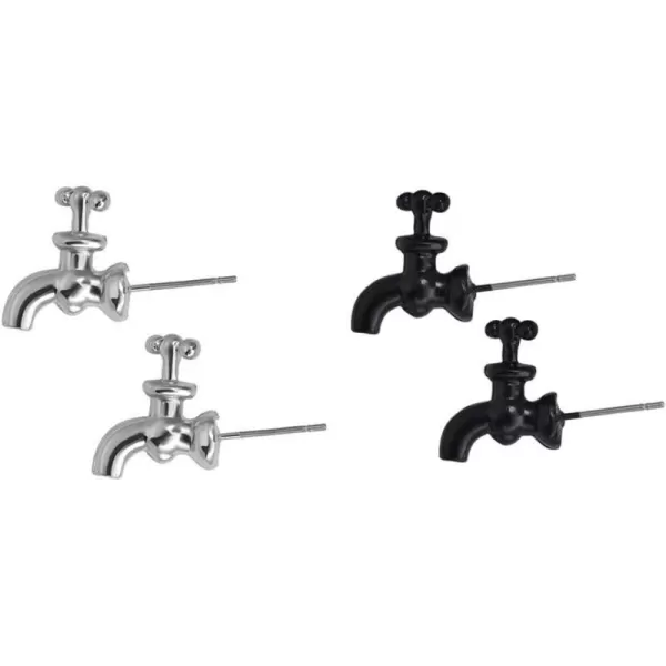 2 Pairs Unique Faucet Earrings Set for Women Men Hypoallergenic Stainless Steel Post Silver and Black Water Tap Piercing Stud Cartilage Fashion Creative Jewelry BFF Gifts2 Pairs Unique Faucet Earrings Set for Women Men Hypoallergenic Stainless Steel Post Silver and Black Water Tap Piercing Stud Cartilage Fashion Creative Jewelry BFF Gifts