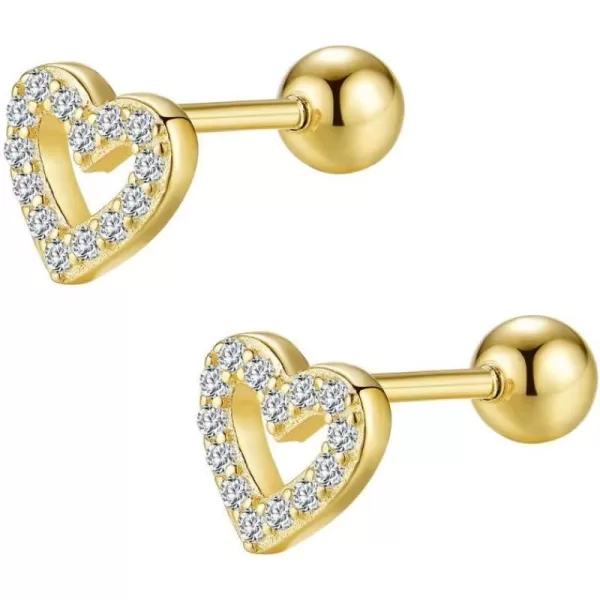 20G CZ love Heart Tragus Stud Earrings for Women Girls S925 Sterling Silver Cartilage Helix Tiny Cubic Zirconia Barbell Piercing Screw Huggie JewelryGold Plated