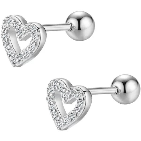 20G CZ love Heart Tragus Stud Earrings for Women Girls S925 Sterling Silver Cartilage Helix Tiny Cubic Zirconia Barbell Piercing Screw Huggie JewelrySilver