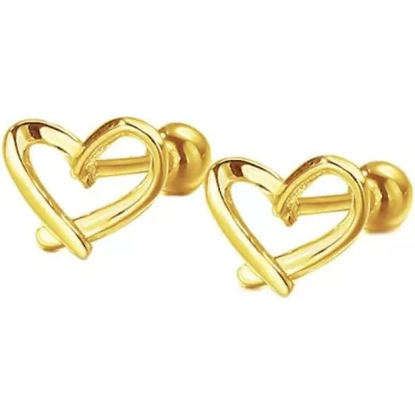 20g Minimalist Heart Sterling Silver Earrings for Women Girls Teens Charm Hollow Love Hearted Stud Tiny Small Ball Cartilage Tragus Screw Back Post Hypoallergenic Pierced Ear Jewelry Dainty Giftsgold