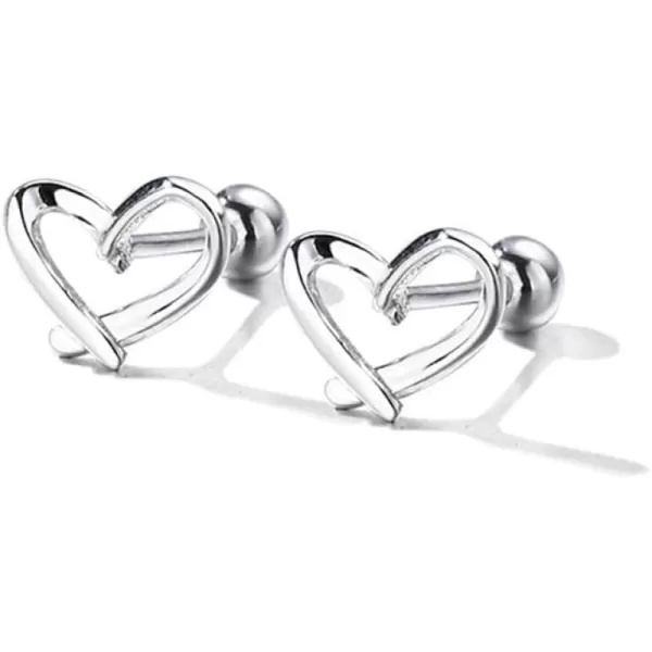 20g Minimalist Heart Sterling Silver Earrings for Women Girls Teens Charm Hollow Love Hearted Stud Tiny Small Ball Cartilage Tragus Screw Back Post Hypoallergenic Pierced Ear Jewelry Dainty Giftssilver