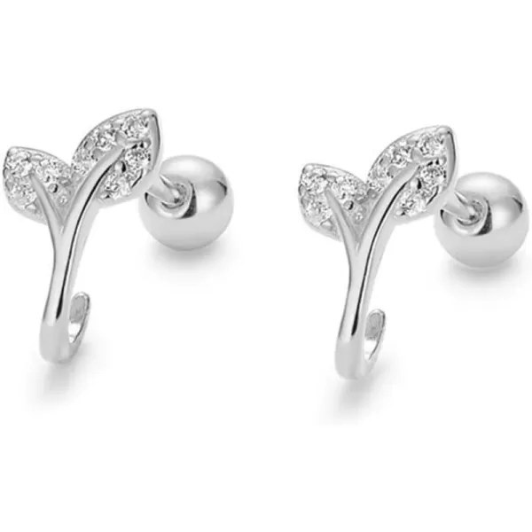 20g Tiny CZ Leaf Cartilage Stud Earrings for Women Girls 925 Sterling Silver Crystal Leaves Cuff Wrap Helix Hypoallergenic Ball Piercing Fashion Dainty Jewelry Gifts for FriendsSilver