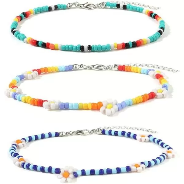3 PCS Bead Flower Chain Anklet Bracelet Set for Women Girls Resin Cute Daisy Ball Bead Seeds Fashion Colorful Handmade Adjustable Layered Chains Nickel Free Y2K Jewelry3 PCS Bead Flower Chain Anklet Bracelet Set for Women Girls Resin Cute Daisy Ball Bead Seeds Fashion Colorful Handmade Adjustable Layered Chains Nickel Free Y2K Jewelry