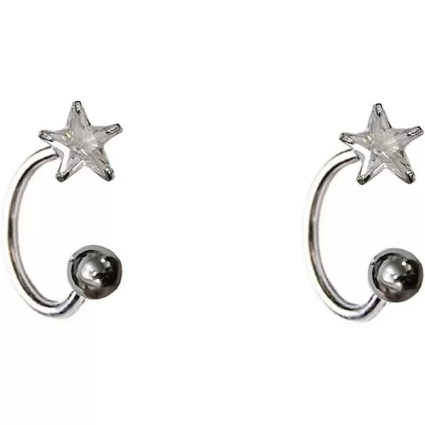 3mm Ball Half Small Piercing Hoop CZ Star Studs Earrings for Cartilage Women Girls Sensitive Ears Sterling Silver Cuff Wrap Minimalist Huggie Hoops Ear Ring Hypoallergenic JewelrySilver