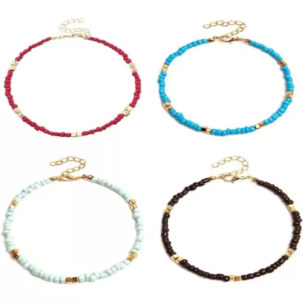 4 PCS Minimalist Beaded Anklet Bracelet Set for Women Girls Gold Plated Layered Square Seeds Chain Adjustable Bohemian Fashion Retro Handmade Nickel Free Summer Beach Y2K Jewelry Gift4 PCS Minimalist Beaded Anklet Bracelet Set for Women Girls Gold Plated Layered Square Seeds Chain Adjustable Bohemian Fashion Retro Handmade Nickel Free Summer Beach Y2K Jewelry Gift