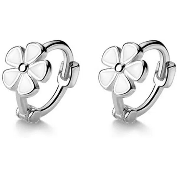 6mm Tiny Cute Flower Hoop Sterling Silver Mini Small Cartilage Hoop Earrings for Women Girls Teens Hypoallergenic Dainty White Enameled Daisy Flowers 18g Piercing Huggie HoopsSilver