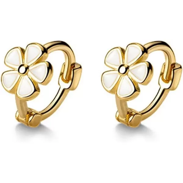 6mm Tiny Cute Flower Hoop Sterling Silver Mini Small Cartilage Hoop Earrings for Women Girls Teens Hypoallergenic Dainty White Enameled Daisy Flowers 18g Piercing Huggie Hoops14k Gold Plated
