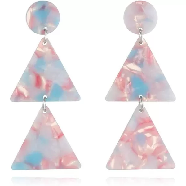 Acrylic Double Triangle Dangle Earrings for Women Girls Resin Geomentric Round Circle Tassel Drop Dangling Stud Hypoallergenic Lightweight Retro Party Y2K JewelryPink and Blue
