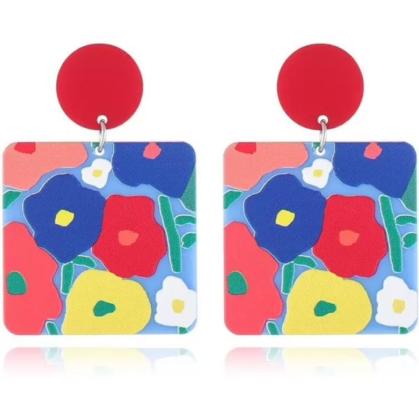 Acrylic Geometric Flower Dangle Earrings for Women Girls Hypoallergenic Lightweight Resin Geometrical Love Heart Floral Statement Drop Dangling Studs Earring Fashion Y2K JewelryColorful