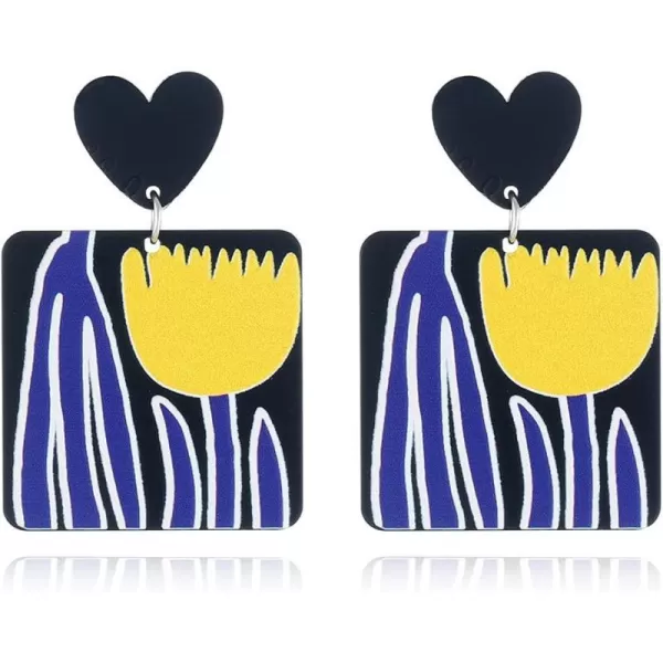 Acrylic Geometric Flower Dangle Earrings for Women Girls Hypoallergenic Lightweight Resin Geometrical Love Heart Floral Statement Drop Dangling Studs Earring Fashion Y2K JewelryTulip