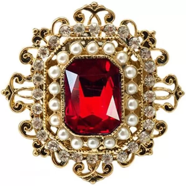 Antique Rhinestone Brooch Pin for Women Girls Gold Tone Vintage Baroque Rectangle Crystal Shell Pearl Boho Victorian Style Brooches Lapel Pins Elegant Wedding Christmas Festival Ornament Jewelry GiftRed CZ