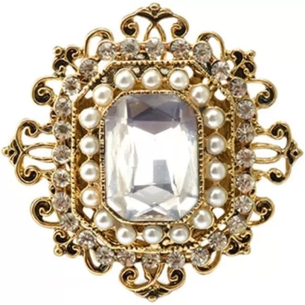 Antique Rhinestone Brooch Pin for Women Girls Gold Tone Vintage Baroque Rectangle Crystal Shell Pearl Boho Victorian Style Brooches Lapel Pins Elegant Wedding Christmas Festival Ornament Jewelry GiftClear CZ