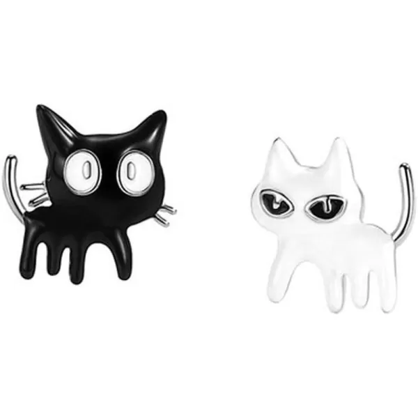 Asymmetrical Black White Cat Earrings for Women Girls Teens 925 Sterling Silver Enamel Cats Kitten Cute Animal Small Studs Earring Hypoallergenic Lovely Jewelry Gift for Pet LoverAsymmetrical Black White Cat Earrings for Women Girls Teens 925 Sterling Silver Enamel Cats Kitten Cute Animal Small Studs Earring Hypoallergenic Lovely Jewelry Gift for Pet Lover