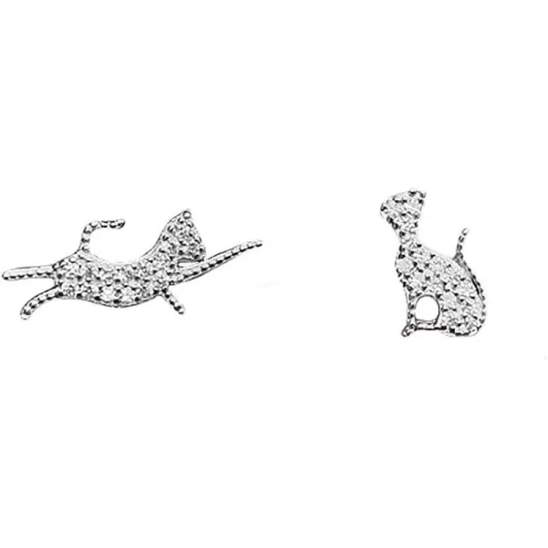 Asymmetrical Crystal Cat Stud Earrings for Women Girls 925 Sterling Silver Pave CZ Small Cute Animal Running Kitten Studs Post Nickel Free Jewelry Birthday Gifts for Daughter NieceAsymmetrical Crystal Cat Stud Earrings for Women Girls 925 Sterling Silver Pave CZ Small Cute Animal Running Kitten Studs Post Nickel Free Jewelry Birthday Gifts for Daughter Niece