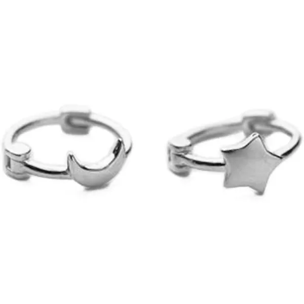 Asymmetrical Star Moon Small Hoop Earrings for Women Girls 925 Sterling Silver Charms Tiny Minimalist Crescent Moon Star Cartilage Clip Cuff Stud Earrings Fashion DelicateSilver