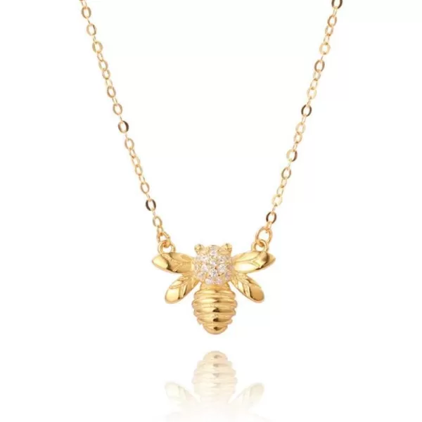 Bee Gold Coin Honeycomb Pendant Choker Necklace for Women Teen Girls S925 Sterling Silver Dainty Crystal CZ Diamond Queen Bee Bumble Bee Hive BFF Necklace Long Chain Cute Animal Charm Jewelry GiftBee