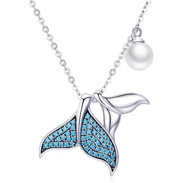 Blue Crystal Mermaid Tail Pearl Pendant Necklace for Women Teen Girls Sterling Silver Cute CZ Dainty Y Chain Delicate Jewelry BoxBlue Crystal Mermaid Tail Pearl Pendant Necklace for Women Teen Girls Sterling Silver Cute CZ Dainty Y Chain Delicate Jewelry Box