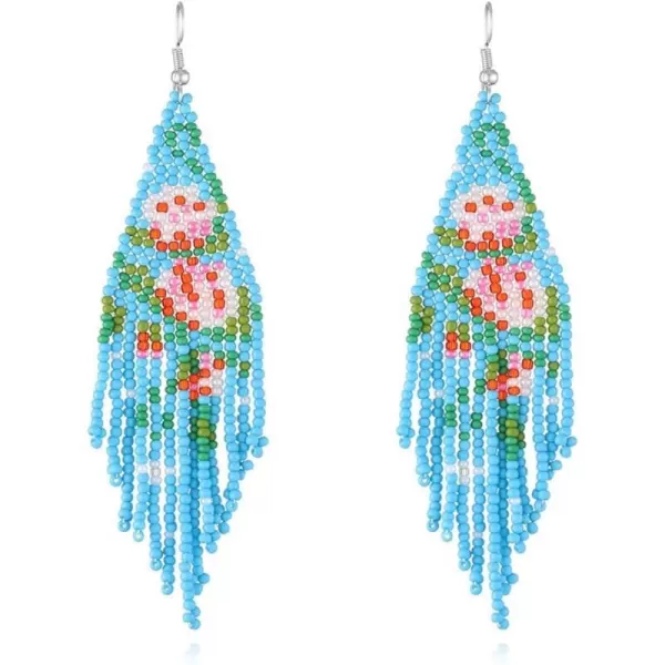 Blue Long Fringe Drop Dangle Statement Earrings for Women Girls Acrylic Resin Boho Ball Beaded Flower Tassel Chain Rice Beads Woven Chandelier Tribal Exaggerated Piercing Hook Ear JewelryBlue Long Fringe Drop Dangle Statement Earrings for Women Girls Acrylic Resin Boho Ball Beaded Flower Tassel Chain Rice Beads Woven Chandelier Tribal Exaggerated Piercing Hook Ear Jewelry