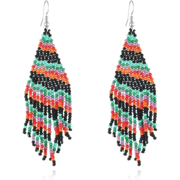 Boho Beaded Christmas Statement Dangle Drop Earrings for Women Girls Handmade Acrylic Resin Ball Beads Lightweight Charms Fish Hook Dangling Stud Dainty Xmas Tree Holiday Style Jewelry GiftsGreen