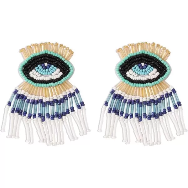Boho Beaded Evil Eye Statement Drop Dangling Earrings for Women Girls Vintage Acrylic Tassel Colorful Rice Beads Chain Dangling Stud Bohemian Jewelry Delicate GiftsBoho Beaded Evil Eye Statement Drop Dangling Earrings for Women Girls Vintage Acrylic Tassel Colorful Rice Beads Chain Dangling Stud Bohemian Jewelry Delicate Gifts