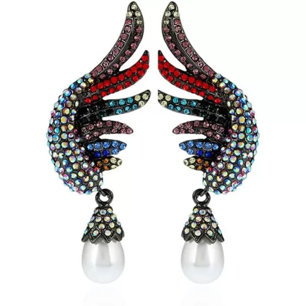 Boho Big Angel Wing Dangle Earrings for Women Girls Charms AB Crystal Imitation Pearl Drop Dangling Colorful CZ Black Statement Earring Lightweight Birthday Party JewelryBoho Big Angel Wing Dangle Earrings for Women Girls Charms AB Crystal Imitation Pearl Drop Dangling Colorful CZ Black Statement Earring Lightweight Birthday Party Jewelry