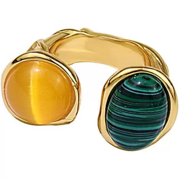 Boho Cat Eyes Statement Open Band Ring for Women Girls Gold Plated Bohemian Imitation Green Texture Malachite Yellow Opal Finger Rings Comfort Fit Retro Y2K JewelryBoho Cat Eyes Statement Open Band Ring for Women Girls Gold Plated Bohemian Imitation Green Texture Malachite Yellow Opal Finger Rings Comfort Fit Retro Y2K Jewelry