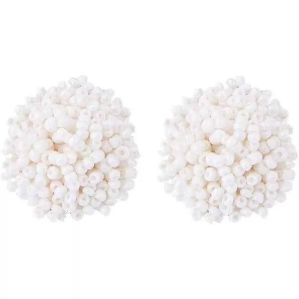 Boho Statement Beaded Stud Earrings for Women Teen Girls Piercing Ear Big Round Cuff Post Screw Back Bohemia Handmade Colorful Seed Mini Beads Cluster Wrap Whimsical Fashion Earrings Jewelrybeige