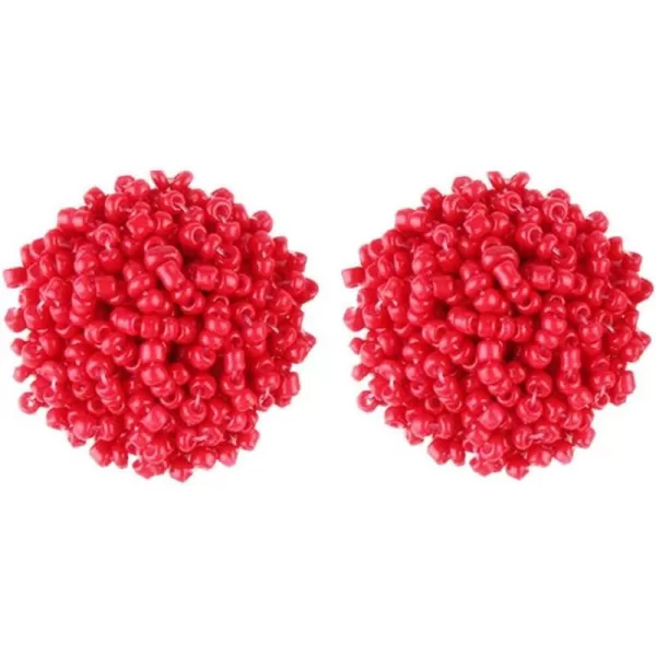 Boho Statement Beaded Stud Earrings for Women Teen Girls Piercing Ear Big Round Cuff Post Screw Back Bohemia Handmade Colorful Seed Mini Beads Cluster Wrap Whimsical Fashion Earrings Jewelryred