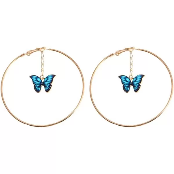 Butterfly Dangle Big Hoop Earrings for Women Girls 14K Gold Plated Large Loop Earring Tassel Chain Drop Elegant Insect Animal Jewelry 70mm BlueButterfly Dangle Big Hoop Earrings for Women Girls 14K Gold Plated Large Loop Earring Tassel Chain Drop Elegant Insect Animal Jewelry 70mm Blue