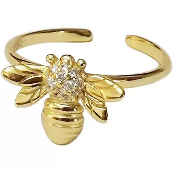 CZ Bee 925 Sterling Silver Ring for Women Girls 14K Gold Plated Cubic Zirconia Crystal Texture Animal Honeybee Statement Open Band Rings Comfort Fit Adjustable Expandable Finger Jewelry Dainty GiftCZ Bee 925 Sterling Silver Ring for Women Girls 14K Gold Plated Cubic Zirconia Crystal Texture Animal Honeybee Statement Open Band Rings Comfort Fit Adjustable Expandable Finger Jewelry Dainty Gift