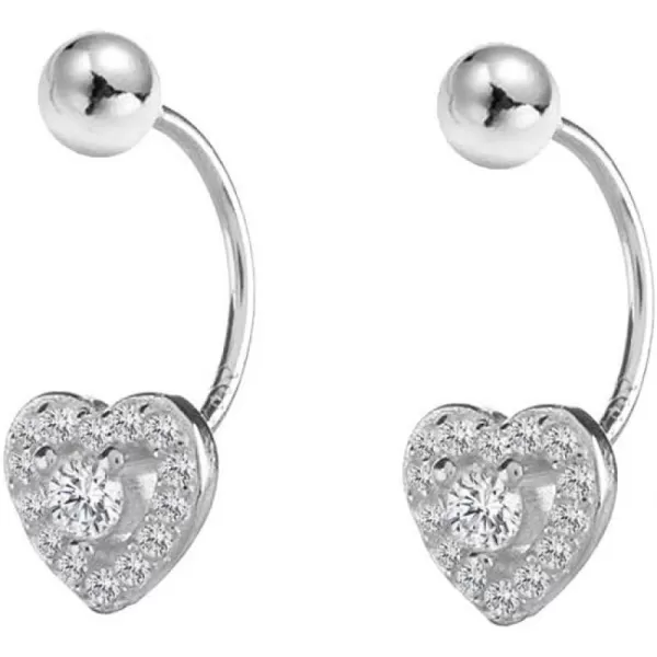 CZ Bezel Heart Dangle Ball Half Small Piercing Hoop Stud Earrings for Women Girls Sterling Silver Crystal Love Drop Cartilage Huggie Hoops Tragus Curved Barbell Daith Rook Ear Body Ring 20GSilver