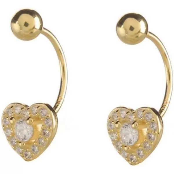 CZ Bezel Heart Dangle Ball Half Small Piercing Hoop Stud Earrings for Women Girls Sterling Silver Crystal Love Drop Cartilage Huggie Hoops Tragus Curved Barbell Daith Rook Ear Body Ring 20GGold